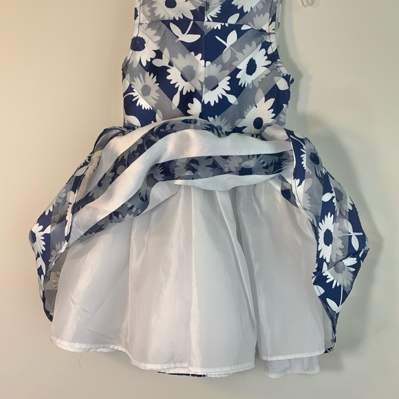 Girl size 4 Navy & White flower tank dress w/ belt underneath tulle formal - Picture 4 of 8
